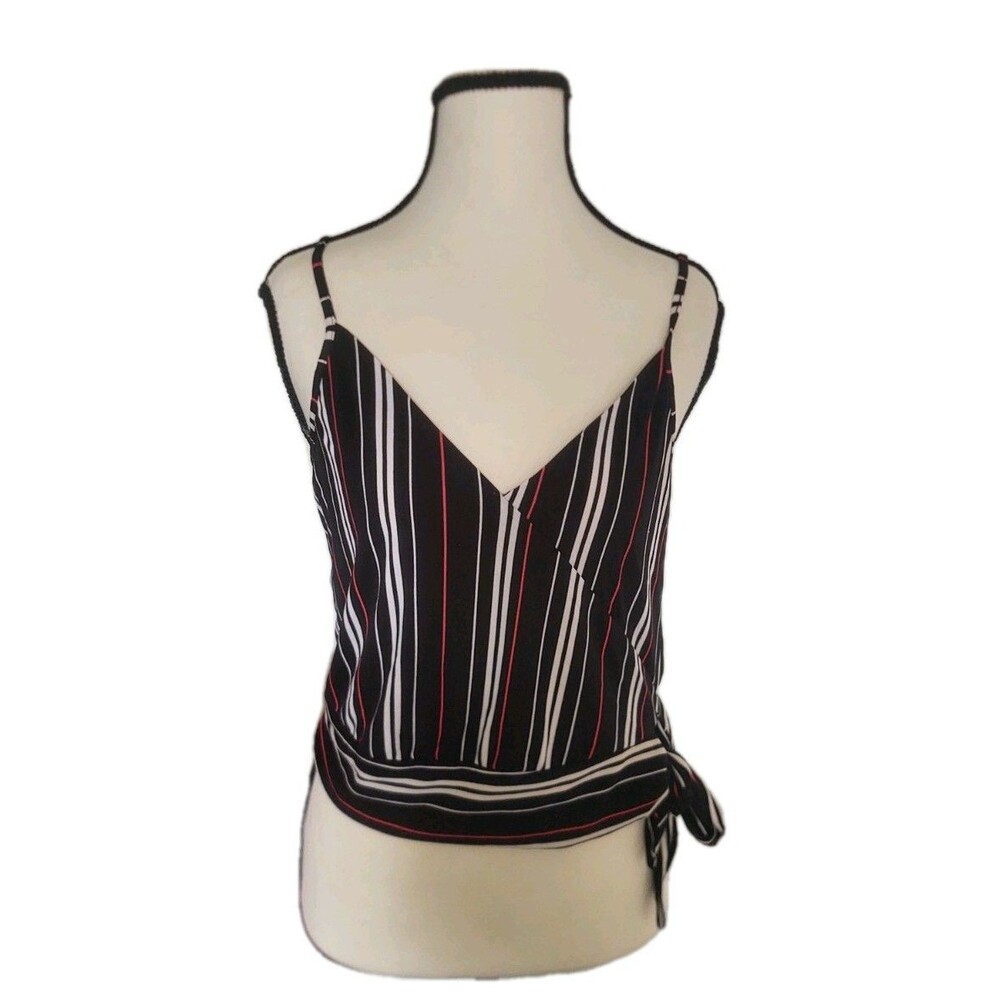 Express One Eleven Women's Sleeveless V Neck Striped Halter Side Tie Top Sz SP
